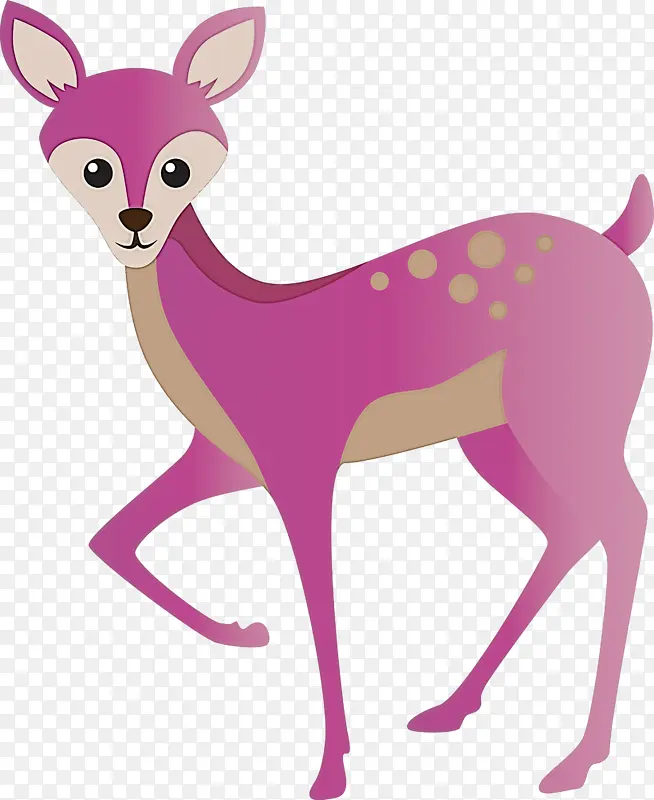 水彩鹿 粉色 鹿