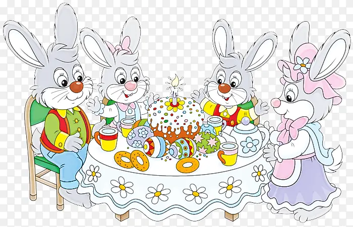 卡通 兔子和野兔 复活节兔子