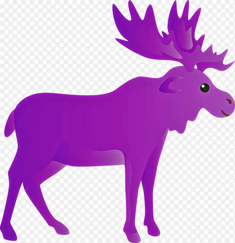 水彩画驯鹿 紫色 驼鹿