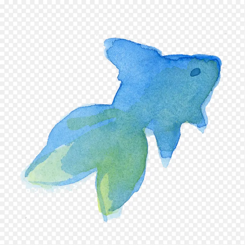 水彩鱼 蓝色 绿松石色
