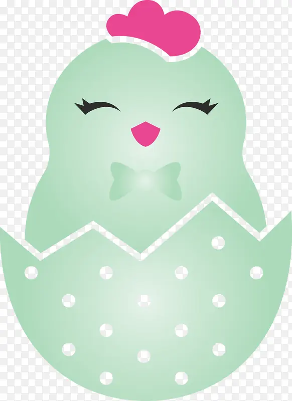 蛋壳小鸡复活节可爱小鸡绿色粉色圆点