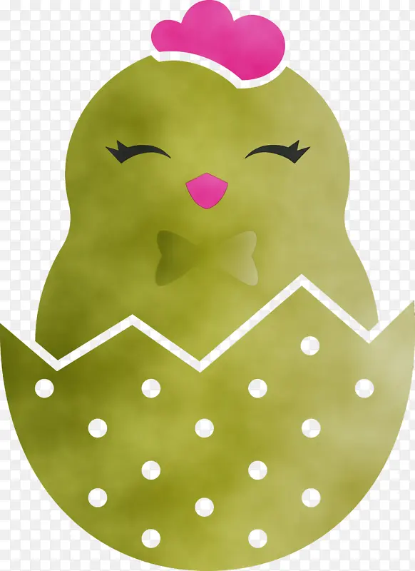 蛋壳小鸡复活节可爱小鸡水彩颜料湿墨水绿色圆点