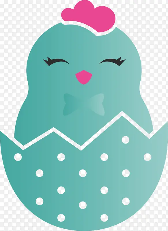 蛋壳小鸡复活节可爱小鸡绿色绿松石圆点
