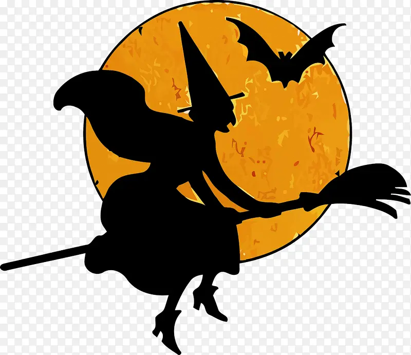 万圣节快乐女巫巫术卡通黑猫素描标志剪影