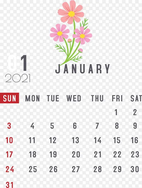 一月 一月日历 花卉设计