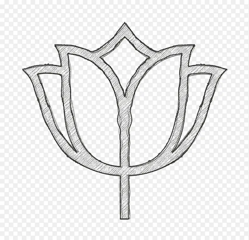 郁金香图标 花卉和树叶图标 线条艺术