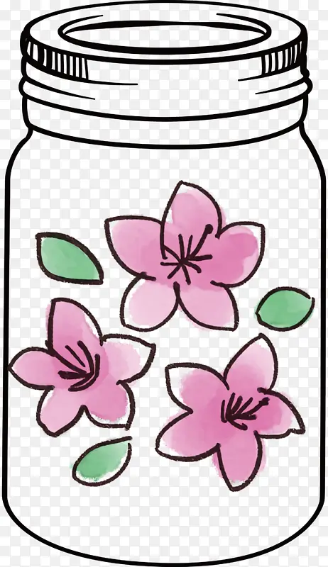梅森罐 花卉 水彩画
