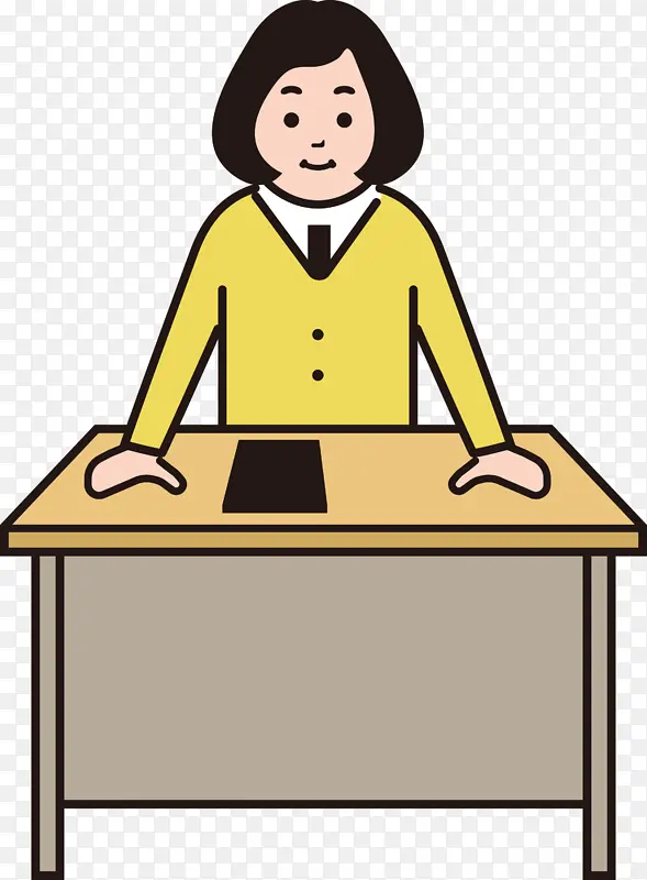 卡通老师 女 课桌