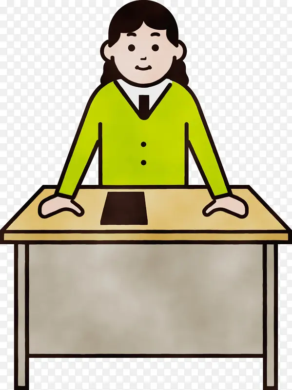 卡通老师 女 课桌