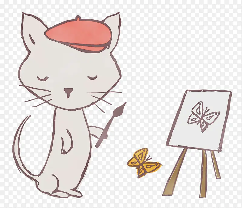 卡通猫 艺术 水彩画