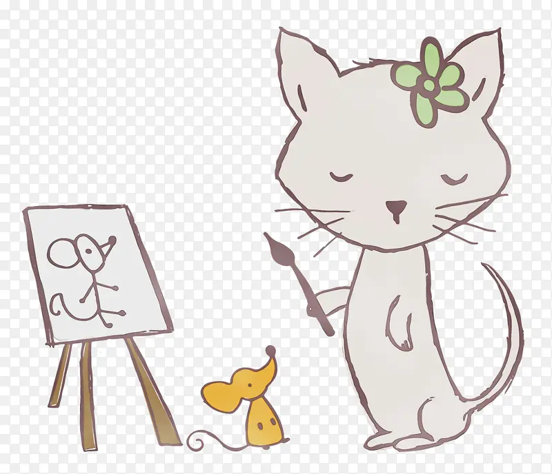 卡通猫 艺术 水彩