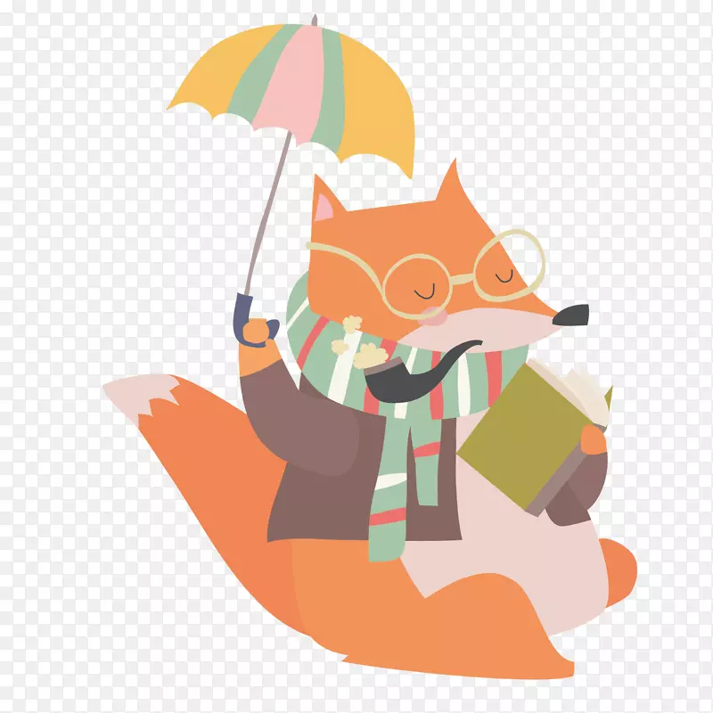可爱小伞狐狸矢量动物