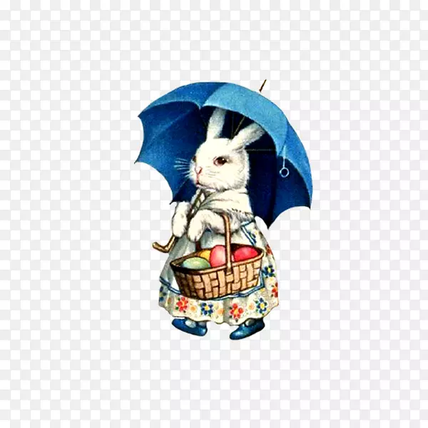 撑伞提着彩蛋的小兔子