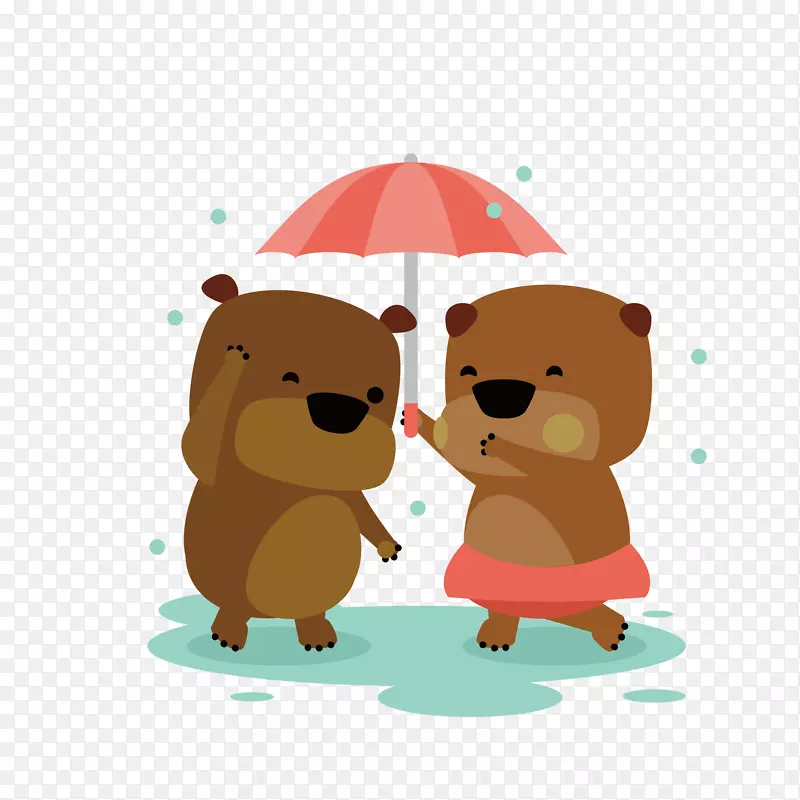 卡通棕色小熊打雨伞