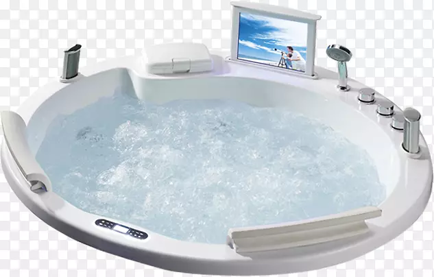 白色浴缸 热水 泡澡沐浴看电视