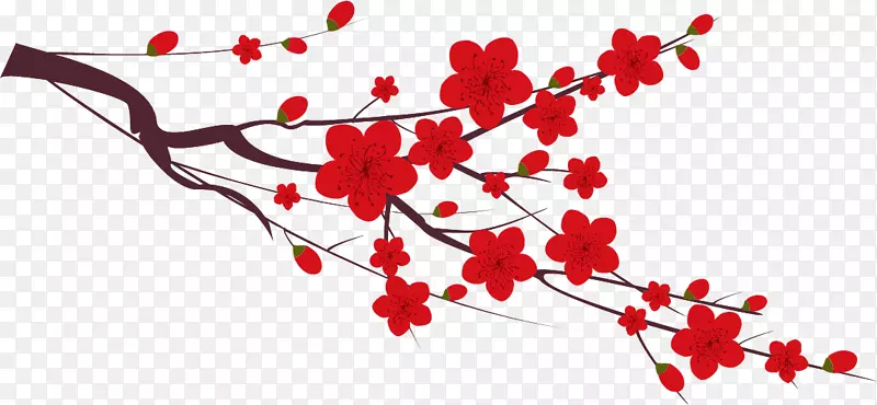 梅花，红色，矢量图