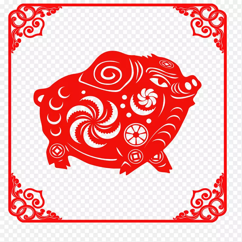 猪年喜庆红色剪纸矢量免抠图