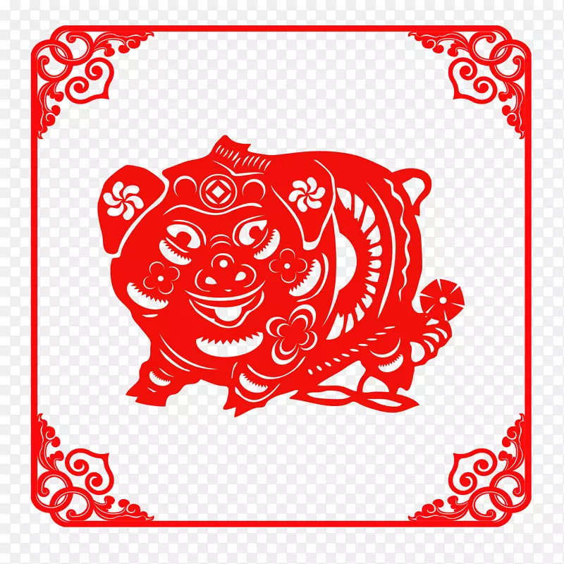 猪年喜庆红色剪纸矢量免抠图