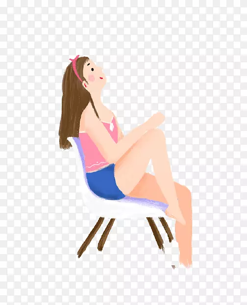 手绘椅子上的少女插画