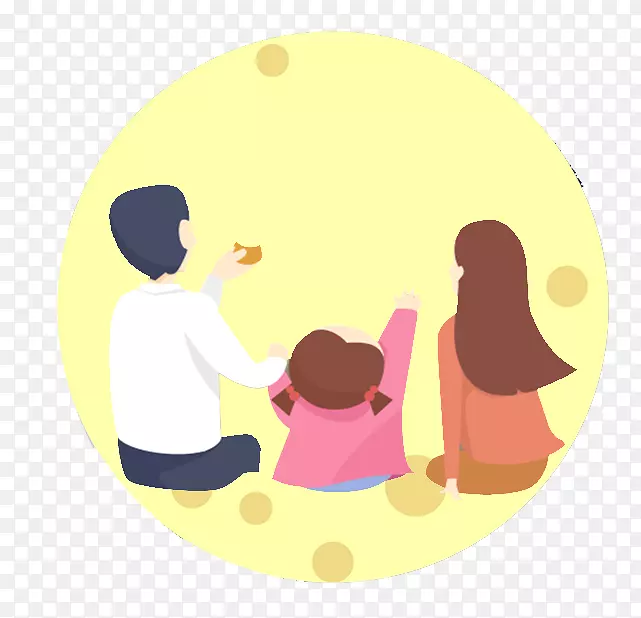 中秋节卡通手绘团圆一家人赏月