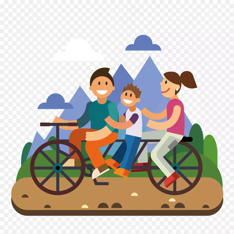 一家人在骑自行车