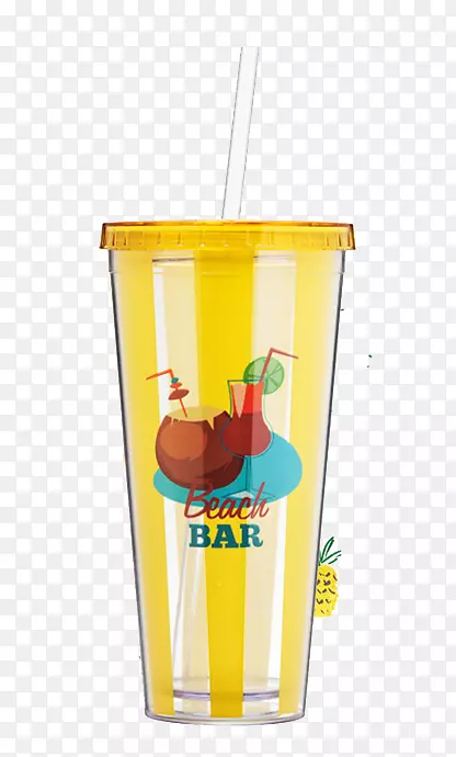 黄色条纹塑料吸管杯