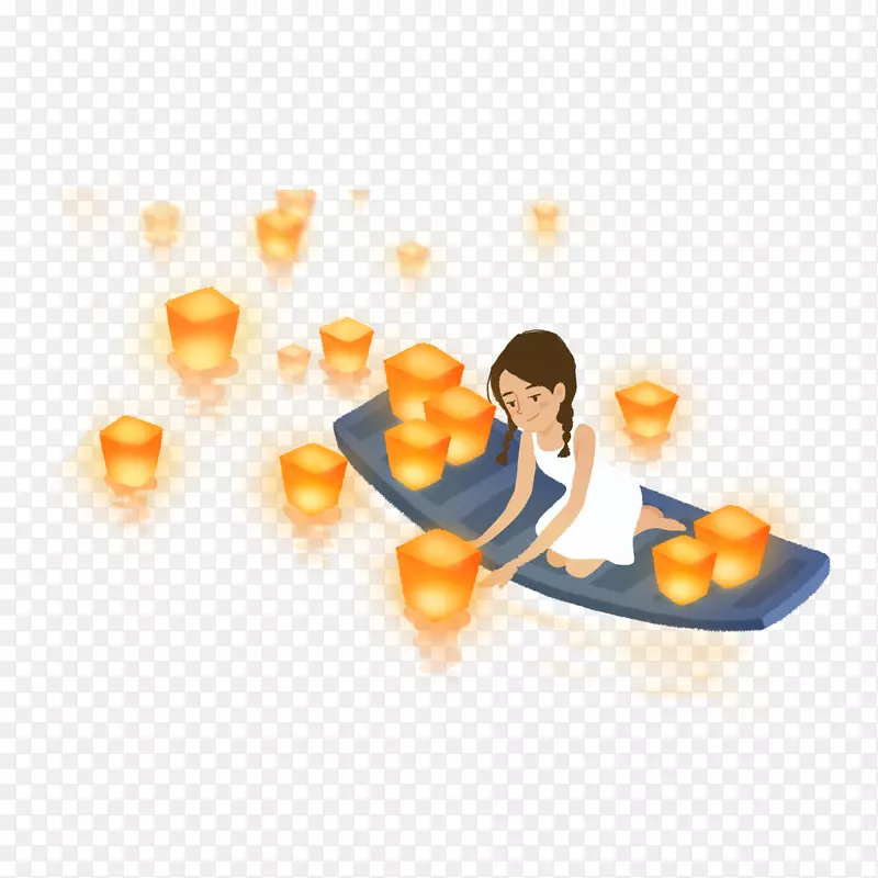 卡通点花灯的女孩