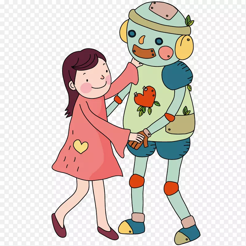 机器人与女孩拥抱