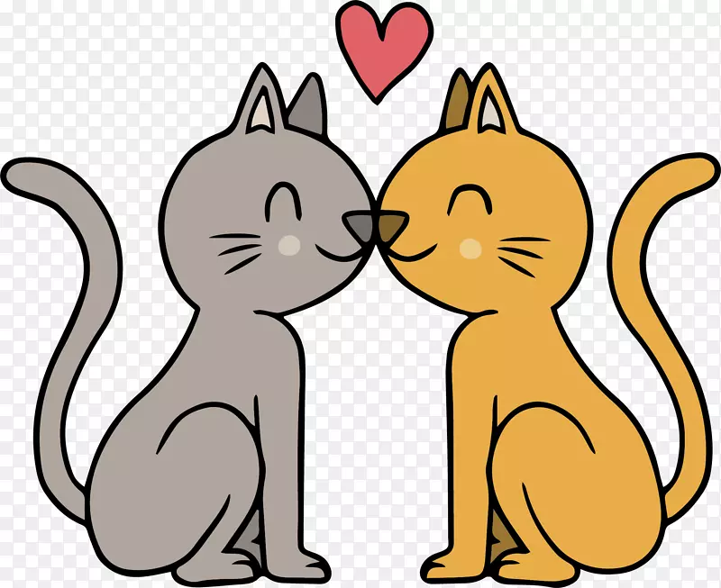 卡通猫咪亲吻装饰插画