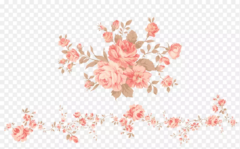 水彩手绘粉色花枝