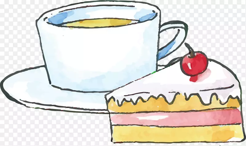 水彩手绘奶茶蛋糕