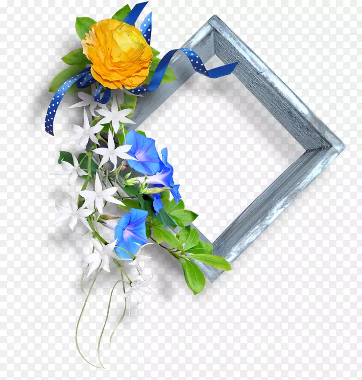 花朵蓝色相框png图片素材