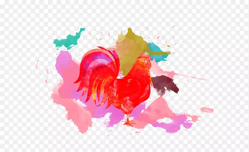 水彩画公鸡