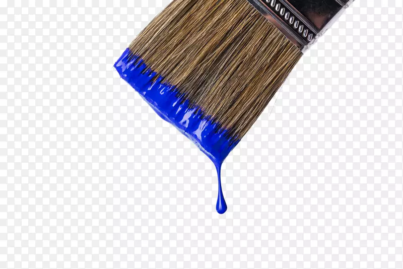 油漆刷子上滴落的蓝色油漆