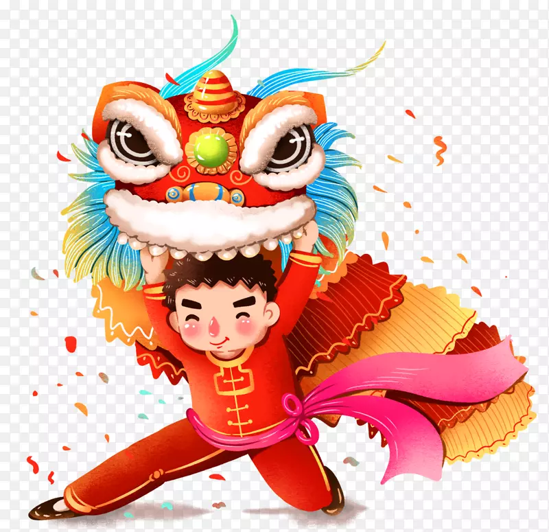新年春节习俗舞狮子喜庆气氛右
