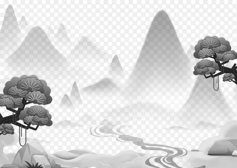 中国风水墨风景场景