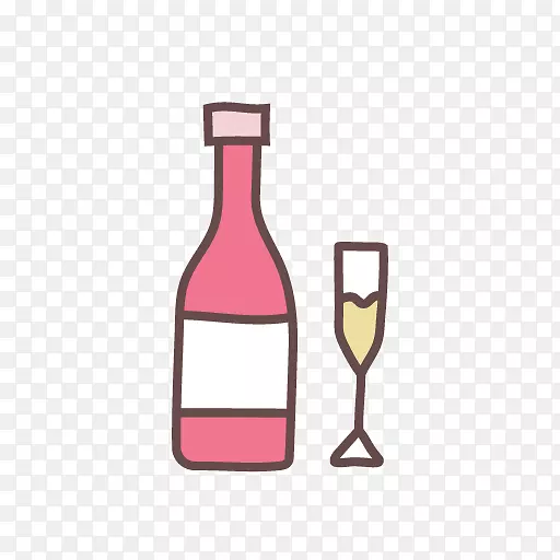粉色酒瓶傍边的高脚杯