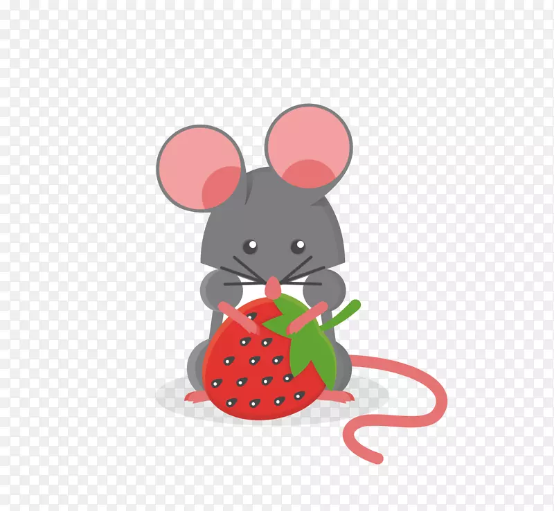 手绘吃草莓的小老鼠