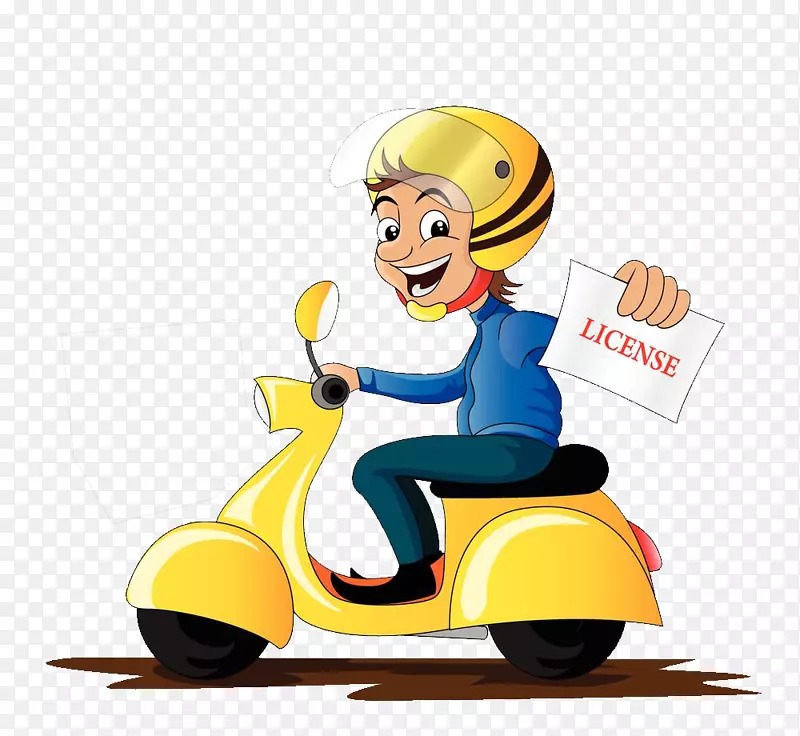 卡通人物插图骑摩托车