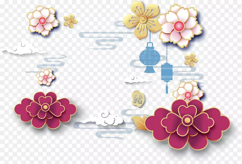 猪年春节花纹边框装饰图案