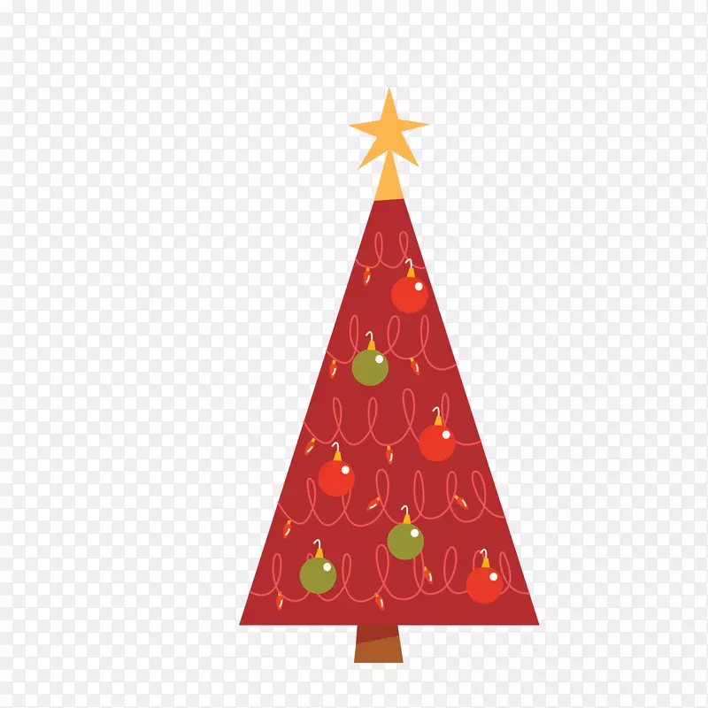 红黄绿色卡通吊球圣诞树