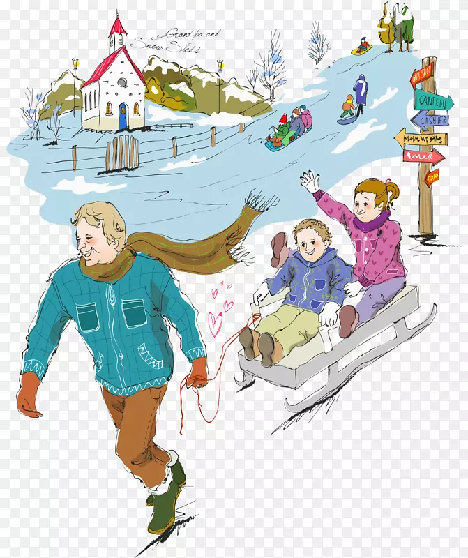 卡通滑雪运动海报插画