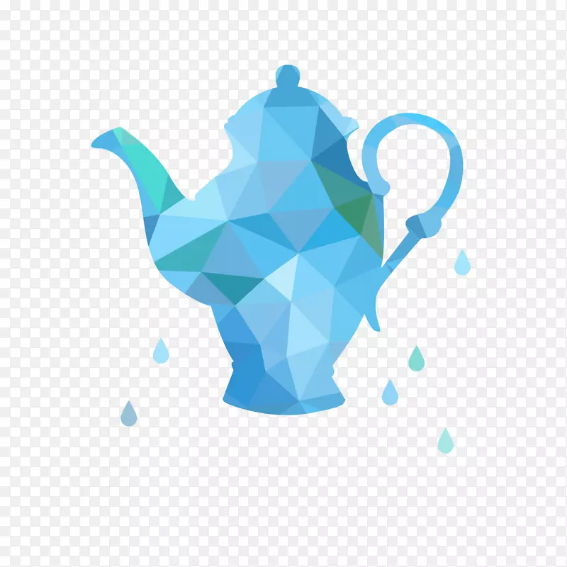 手绘蓝色几何拼接水壶