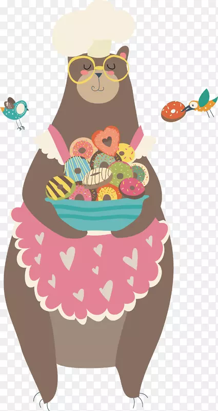 矢量图抱甜甜圈的熊