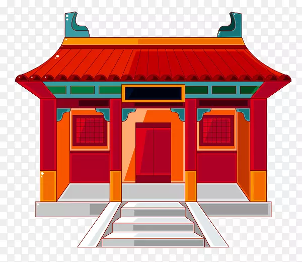 红色中国风小屋装饰图案