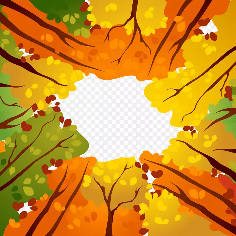 彩绘秋季树林上的天空矢量图