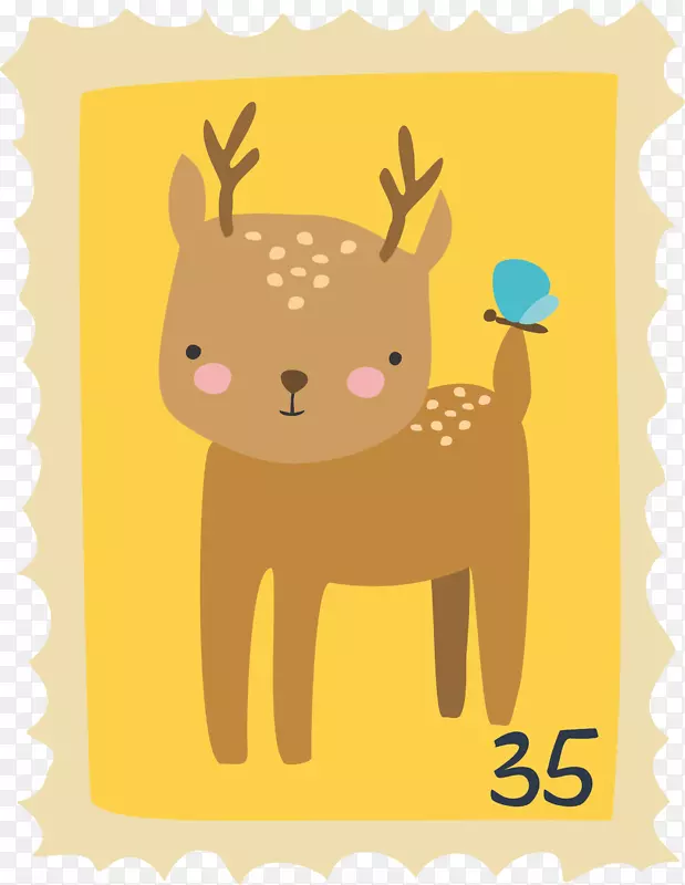 卡通手绘小鹿邮票