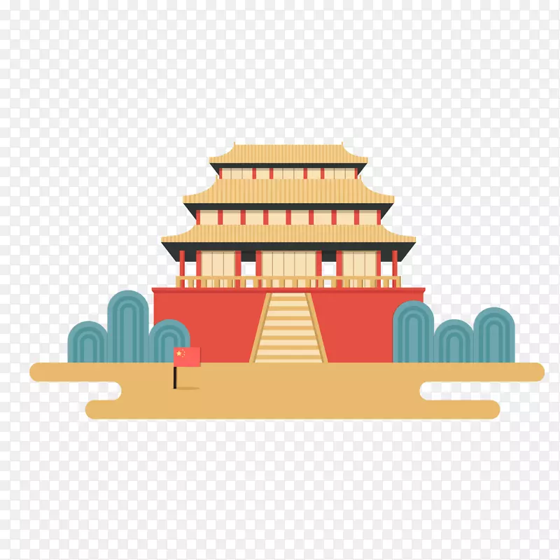 一座手绘的中国古建筑