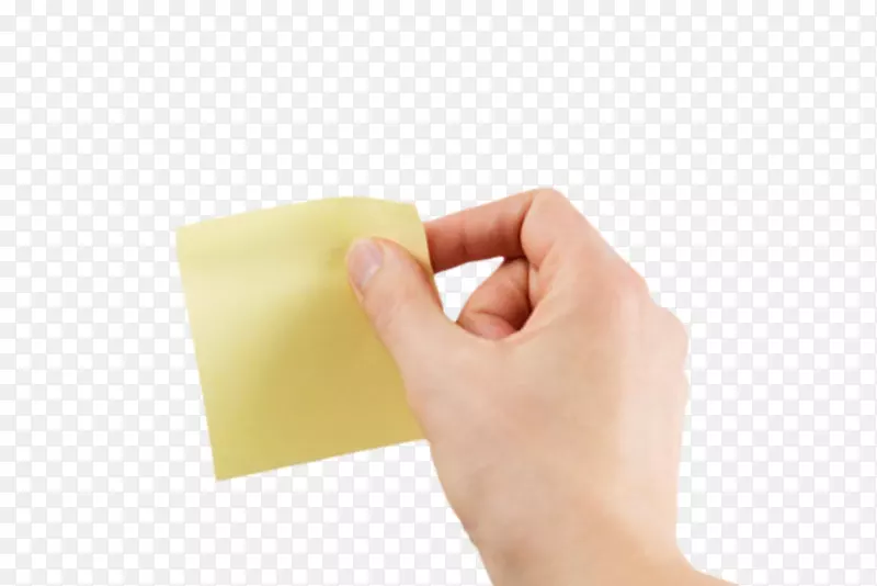 手捏着黄色空白的便利贴便笺纸实
