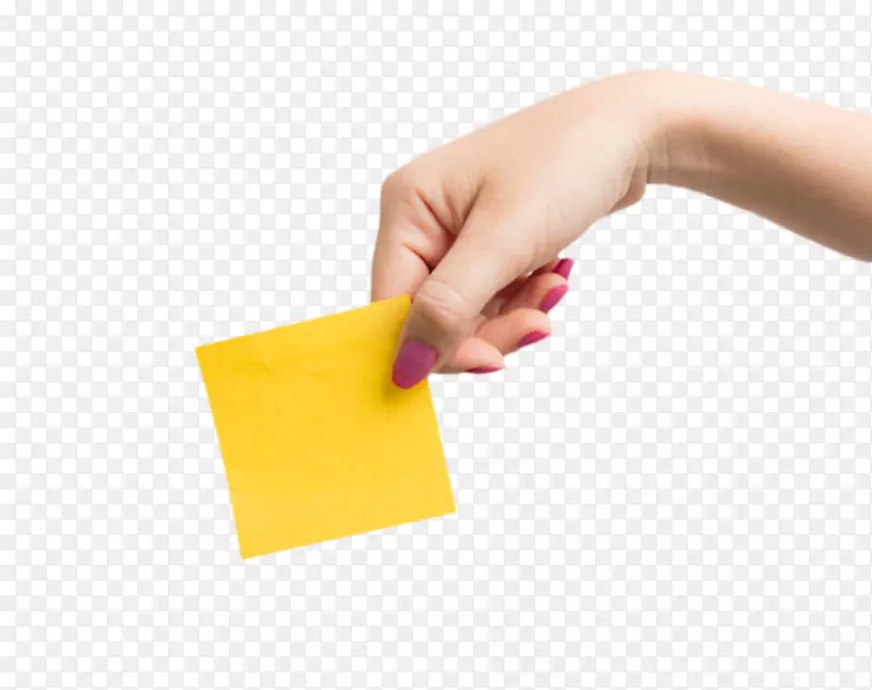 手拿着一张黄色空白的便笺纸实物
